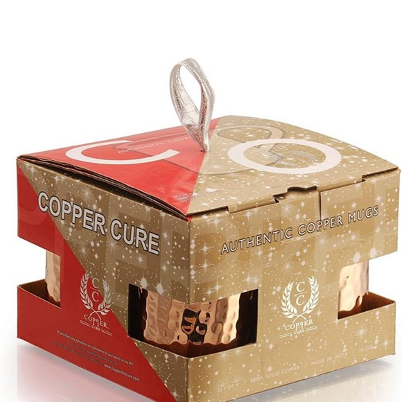 Pure Copper Hammered Mugs with Copper Straws & Wooden Coasters Set of 4 - Picture 7 of 8